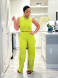 Solid Color Sleeveless Knits Two Piece Pants Set SFY-685