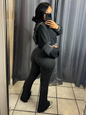 Patchwork Hooded Sweatshirt Flare Pants Suit CH-25016