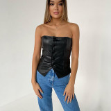 Single-breasted PU Leather Wrap Chest Top GPBY-1451