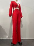 Solid Color Long Sleeve Jumpsuit OLYF-6173