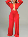 Solid Color Long Sleeve Jumpsuit OLYF-6173