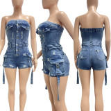 Fashion Denim Wrap Chest Romper NYF-8187