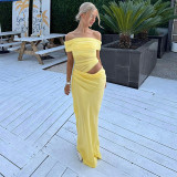 One Shoudler Pleated Solid Color Maxi Dress GPBY-17166