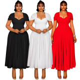 Plus Size Short Sleeve Pleated Solid Maxi Dress NNWF-8072