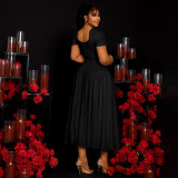 Plus Size Short Sleeve Pleated Solid Maxi Dress NNWF-8072