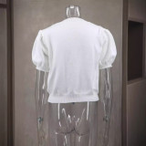 V-Neck Short Sleeve Double Bow Solid Sweater GLYK-LX045