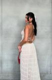 Off Shoulder Halterneck Lace Pleated Long Skirt Suit GLYK-LX005