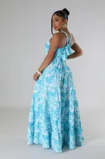 Sexy Print Halterneck Loose Big Swing Maxi Dress XHXF-442