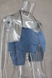 Wrap Chest Halterneck Denim Tank Top GLYK-LX008