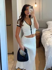 Plus Size Short Sleeve Zipper Two PIece Skirts Set GLYK-LX002