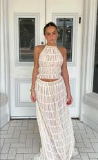 Off Shoulder Halterneck Lace Pleated Long Skirt Suit GLYK-LX005