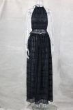 Off Shoulder Halterneck Lace Pleated Long Skirt Suit GLYK-LX005