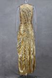Sleeveless Hot Stamp Press Pleated Maxi Dress GLYK-LX054