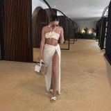 Sleeveless Knit Split High-Waisted Half-Body Skirt Three-Piece Set GLYK-LX013