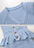 Ruffles V Neck Little Fishtail Skirt Two Piece Set GLYK-LX0100