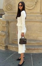 Ruffles V Neck Little Fishtail Skirt Two Piece Set GLYK-LX0100