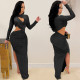 Long Sleeve Hollow Out Split Maxi Dress BY-5550