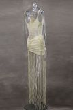 Sexy Mesh Pleated Tassel Sling Maxi Dress GLYK-LX0110