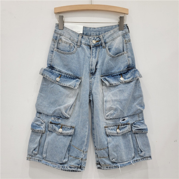 Vintage Washed Multi-Pocket Denim Shorts GZYN-3835