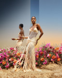 Sexy Mesh Pleated Tassel Sling Maxi Dress GLYK-LX0110