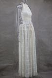 Off Shoulder Halterneck Lace Pleated Long Skirt Suit GLYK-LX005