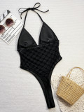 Mesh Patchwork Halterneck One Piece Swimsuit CSYZ-G187W
