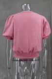 V-Neck Short Sleeve Double Bow Solid Sweater GLYK-LX045