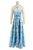 Sexy Print Halterneck Loose Big Swing Maxi Dress XHXF-442