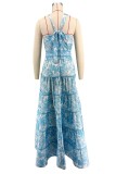 Sexy Print Halterneck Loose Big Swing Maxi Dress XHXF-442