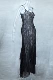 Lace See Through Sling Maxi Dress GLYK-LX0106