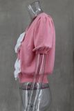 V-Neck Short Sleeve Double Bow Solid Sweater GLYK-LX045