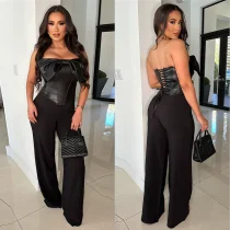 PU Leather Wrap Chest Bow Tank Top YNSF-2681