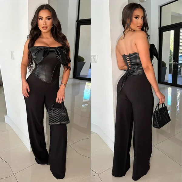 PU Leather Wrap Chest Bow Tank Top YNSF-2681