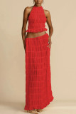 Off Shoulder Halterneck Lace Pleated Long Skirt Suit GLYK-LX005