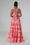 Sexy Print Halterneck Loose Big Swing Maxi Dress XHXF-442