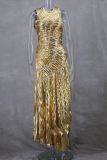Sleeveless Hot Stamp Press Pleated Maxi Dress GLYK-LX054