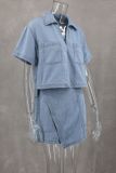 POLO Short Sleeve Shirt Skirt Denim 2 Piece Set GLYK-LX044