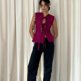Sleeveless Tie Up Solid Tops GLYK-LX046