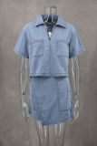 POLO Short Sleeve Shirt Skirt Denim 2 Piece Set GLYK-LX044