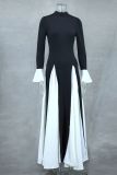 Black White Contast Color Ruffles Sleeve Maxi Dress GLYK-LX0105