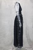 Off Shoulder Halterneck Lace Pleated Long Skirt Suit GLYK-LX005