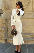 Ruffles V Neck Little Fishtail Skirt Two Piece Set GLYK-LX0100