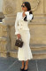 Ruffles V Neck Little Fishtail Skirt Two Piece Set GLYK-LX0100