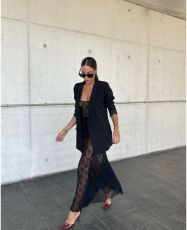 Lace See Through Sling Maxi Dress GLYK-LX0106