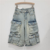 Vintage Washed Multi-Pocket Denim Shorts GZYN-3835