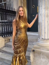 Sleeveless Hot Stamp Press Pleated Maxi Dress GLYK-LX054