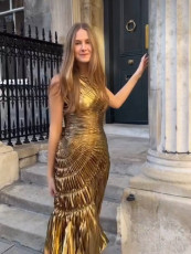 Sleeveless Hot Stamp Press Pleated Maxi Dress GLYK-LX054