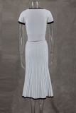 Plus Size Short Sleeve Zipper Two PIece Skirts Set GLYK-LX002