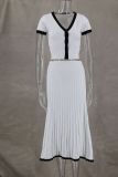 Plus Size Short Sleeve Zipper Two PIece Skirts Set GLYK-LX002