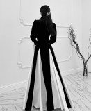 Black White Contast Color Ruffles Sleeve Maxi Dress GLYK-LX0105